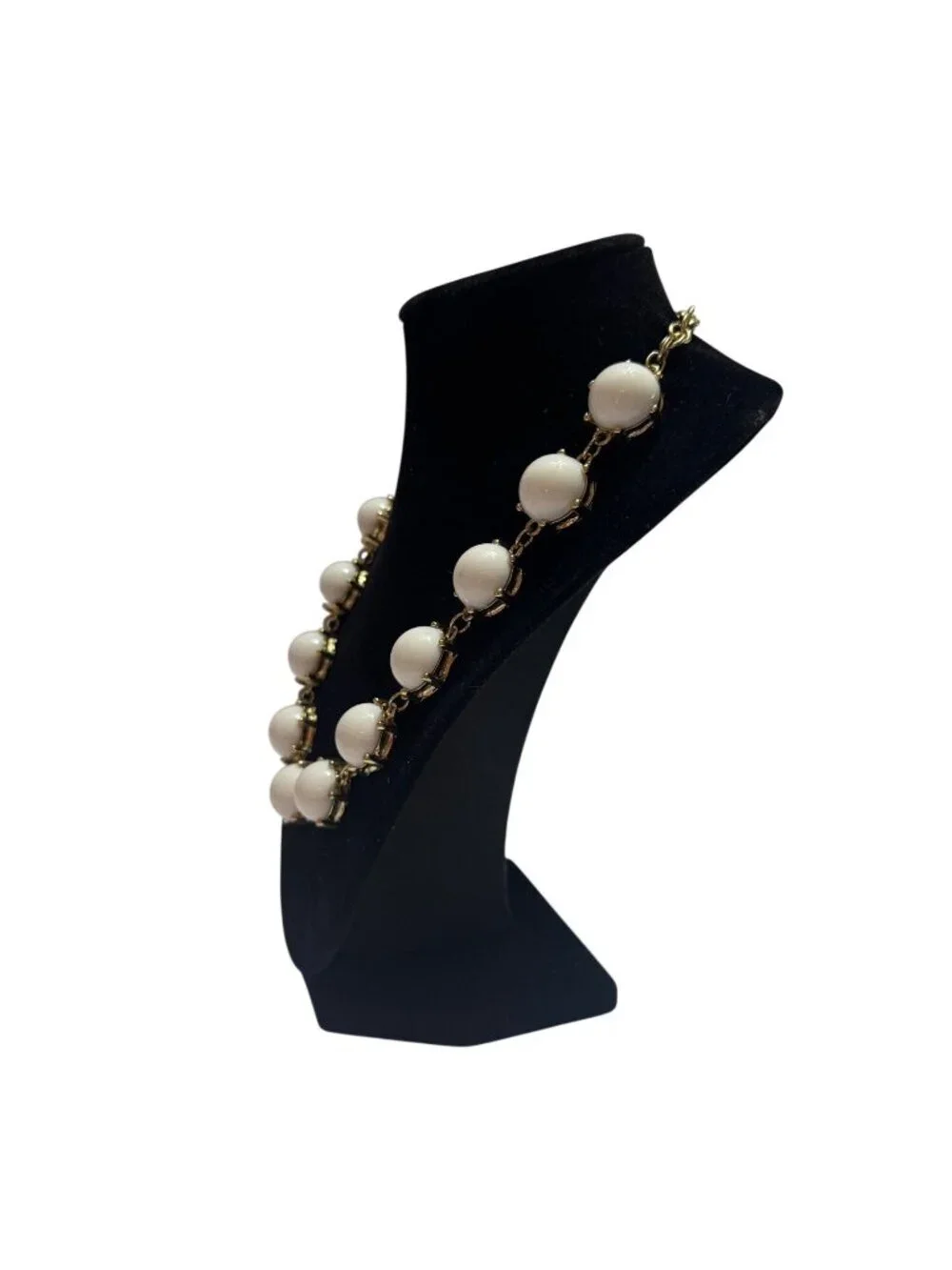 Vintage Gold-Plated Necklace With Large White Bead Accents Adjustable Length